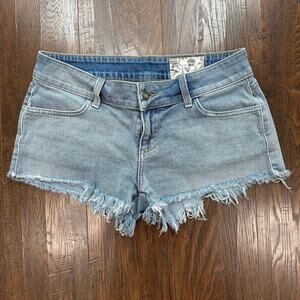 SIWY Shorts WMNS 28 Blue Camilla Cut Off Raw Hem Stretch Denim Low Rise Y2K Boho